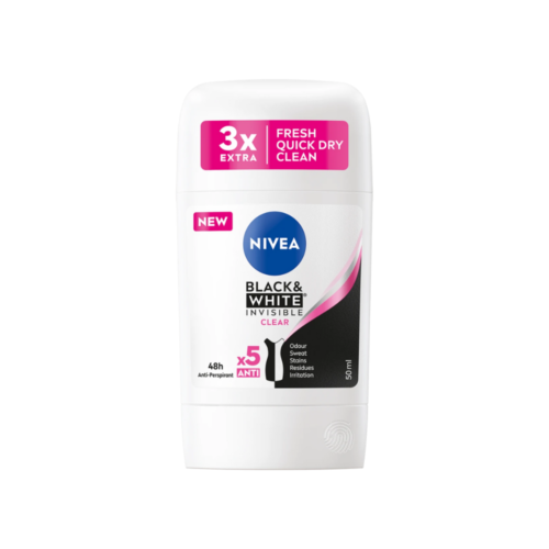 Nivea Black&White Invisible Clear Deodorant Stick 50Ml